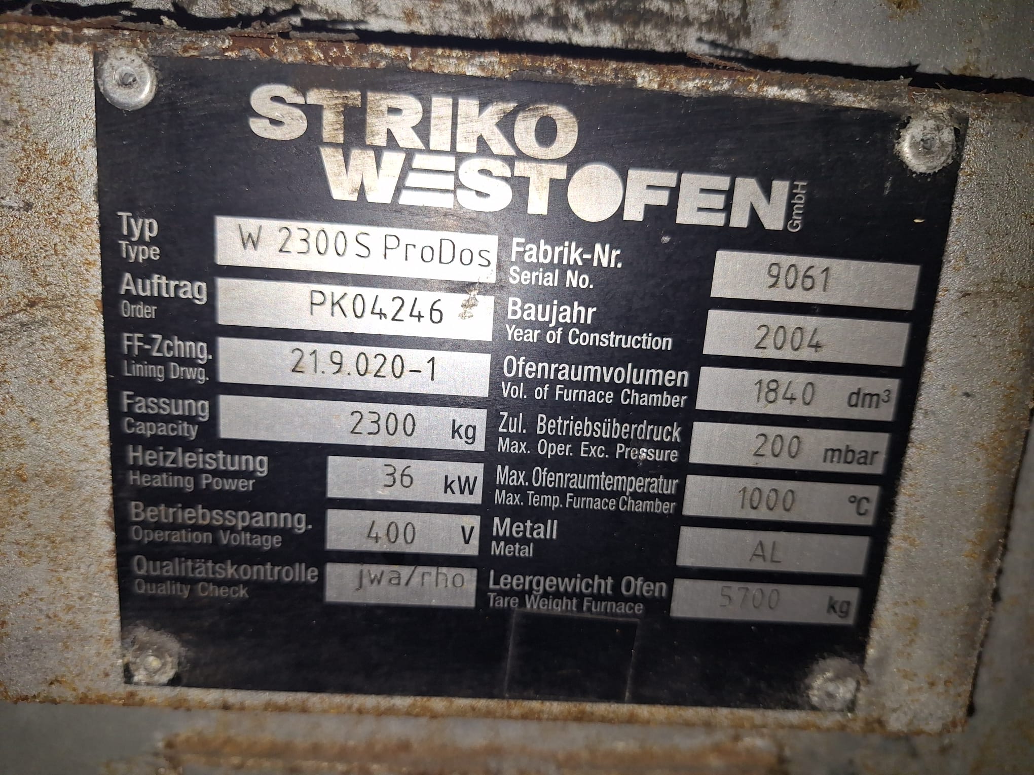 StrikoWestofen W 2300 S ProDos 3 Piec dozujący O1815, używany